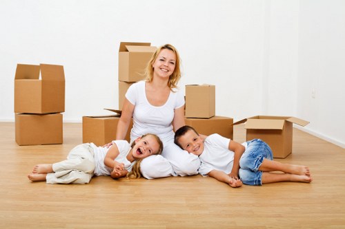 Packed boxes ready for a flat removal in Stjohnswood