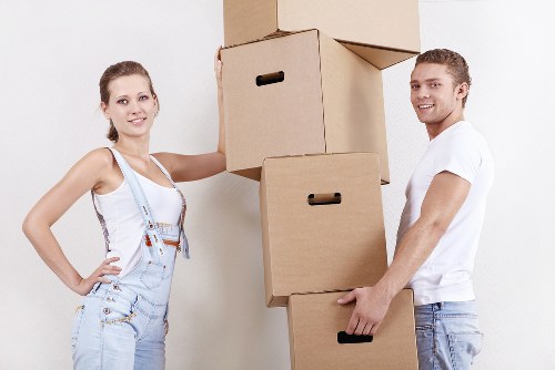 Student moving boxes and furniture organized for removals in Stjohnswood